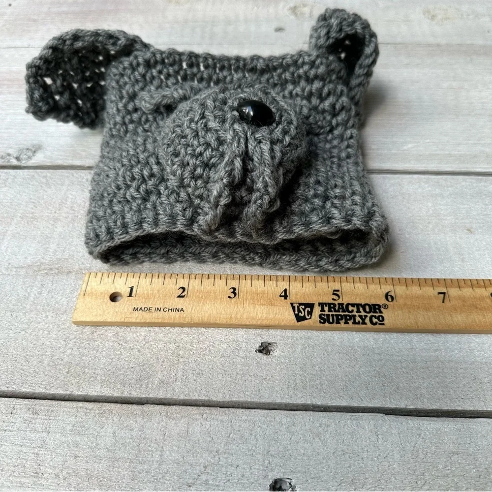 Handmade Crochet Winter Ear‎ Warmer For Kids Gray Dog 3-6 Months